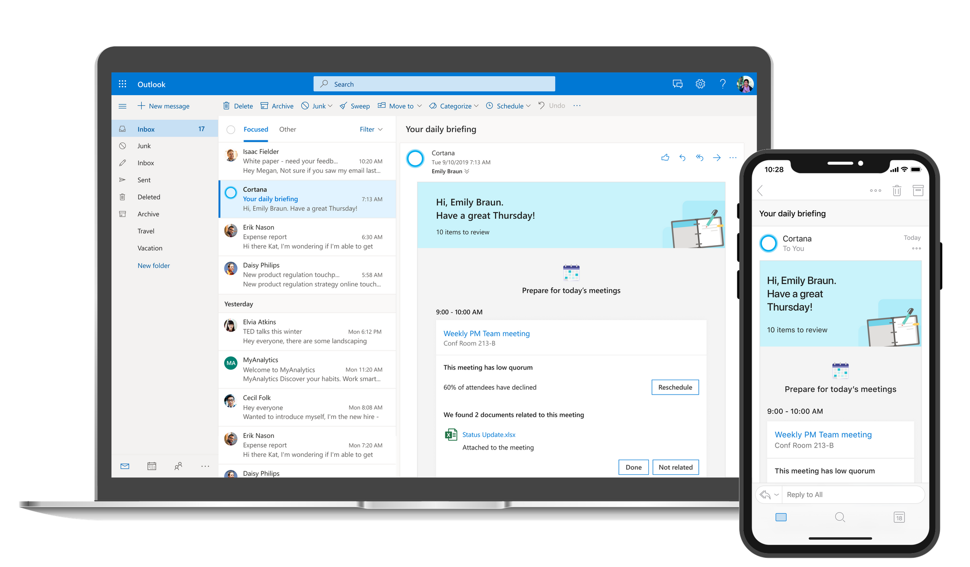 Recevoir un email de préparation de vos réunions de la part de Cortana
